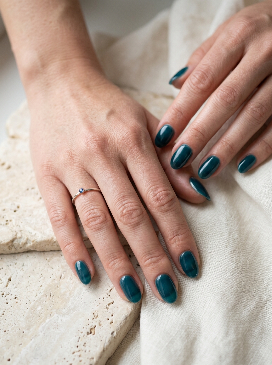 Teal Glass Nails